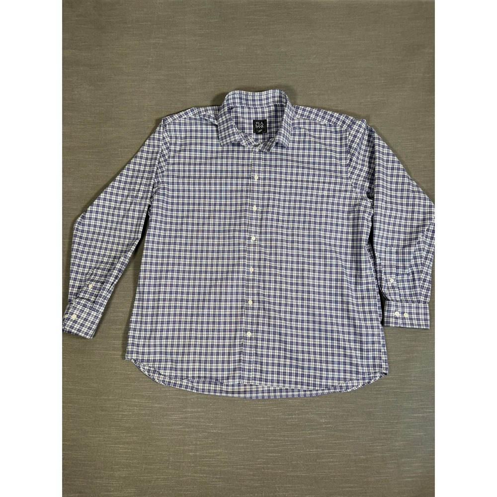 Jos. A. Bank Traveler Shirt Mens XL‎ Traditional Fit Blue Purple Plaid Cotton LS